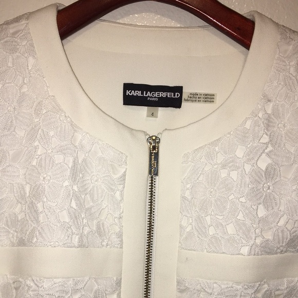 Karl Lagerfeld Ponte Knit w Lace Overlay Jacket - Picture 3 of 7